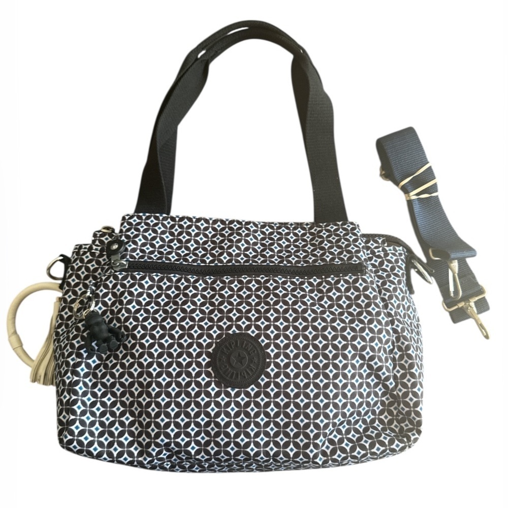 Kipling Black Multi Geo Print Shoulder or Crossbody Nylon Bag with Monkey Charm - Picture 16 of 16